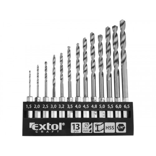 EXTOL fémfúró klt., 13db, HSS 1,5-6,5mm, 1/4" BIT befogás, polírozott (11140)