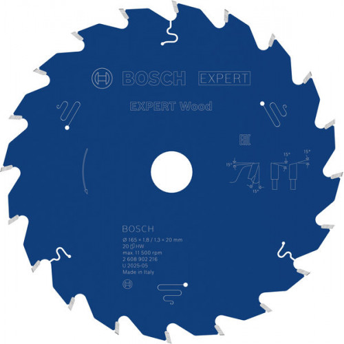 BOSCH Expert for Wood körfűrészlap 165 × 1,8/1,3 × 20 mm, T20 2608902216
