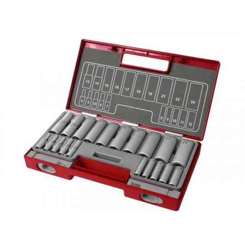 FORTUM hosszított dugófej készlet, 1/2", 1/4", 20db, 61CrV5 4700012