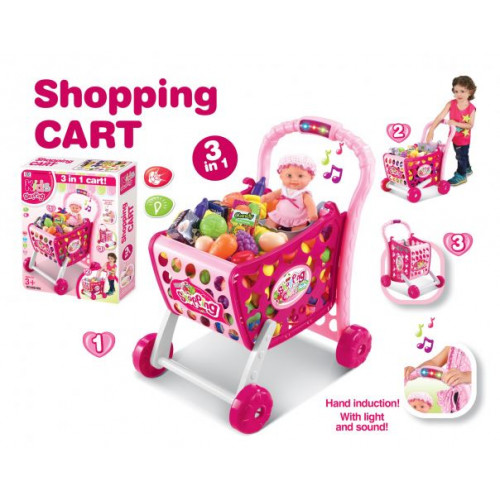 G21 Játék zenélő bevásárlókocsi kiegészítőkkel, rózsaszín 690844