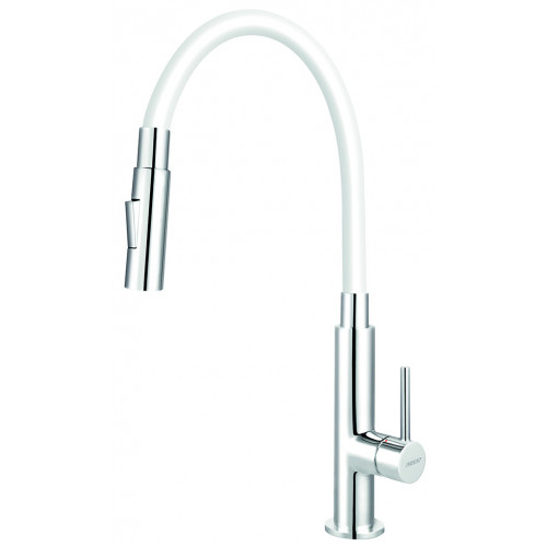 FERRO álló mosogatócsap flexibilis kifolyócsővel, zuhanyfejjel, fehér 70730,0B