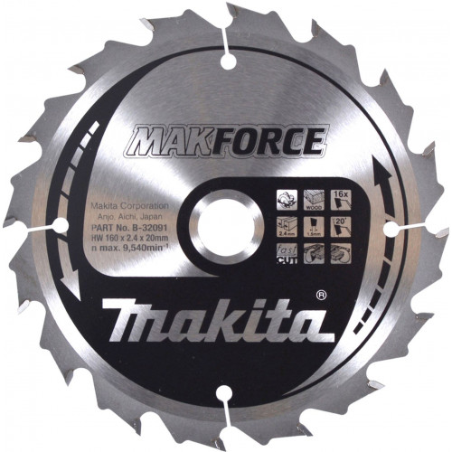MAKITA B-32091 fűrészlap fa MAKFORCE 160x2,4x20mm 16Z = B-08143