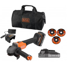 Black & Decker BCG6L8D2S-QW Akkus sarokcsiszoló (18V/2x2,0Ah), 3x korong, táska