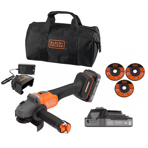 Black & Decker BCG6L8D2S-QW Akkus sarokcsiszoló (18V/2x2,0Ah), 3x korong, táska Black & Decker BCG6L8D2S-QW Akkus sarokcsiszoló (18V/2x2,0Ah), 3x korong, táska