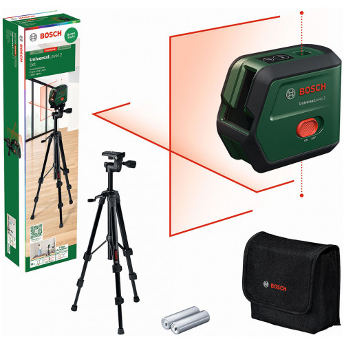 BOSCH UniversalLevel 2 UNI Keresztvonalas szintezőlézer függélyező funkcióval 0603663F01