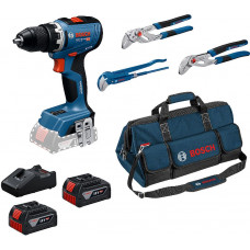 BOSCH GSR 18V-65 PROFESSIONAL Akkus fúrócsavarozó, 3 vízvezeték-szerelő fogó 0615A5007J