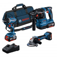 BOSCH GSR+GWS+GBH+3× 4,0Ah+GAL 18V-40 PROFESSIONAL 18 V-os 3 részes szerszámkés 0615A5007L