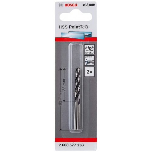 BOSCH HSS PointTeQ spirálfúró, 3,0 x 33 mm, 2 Db 2608577158