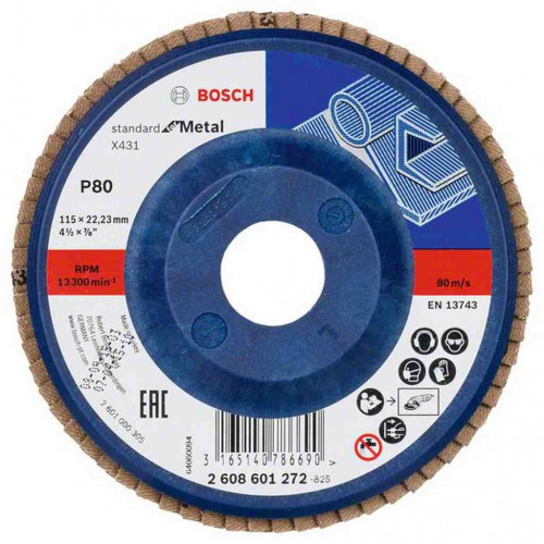 BOSCH X431 legyező csiszolótárcsa, Standard for Metal, 115 mm, 22,23 mm, 80 2608601272