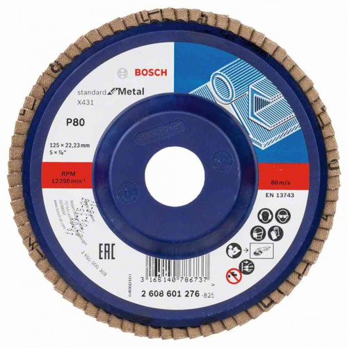 BOSCH X431 legyező csiszolótárcsa, Standard for Metal, 125 mm, 22,23 mm, 80 2608601276