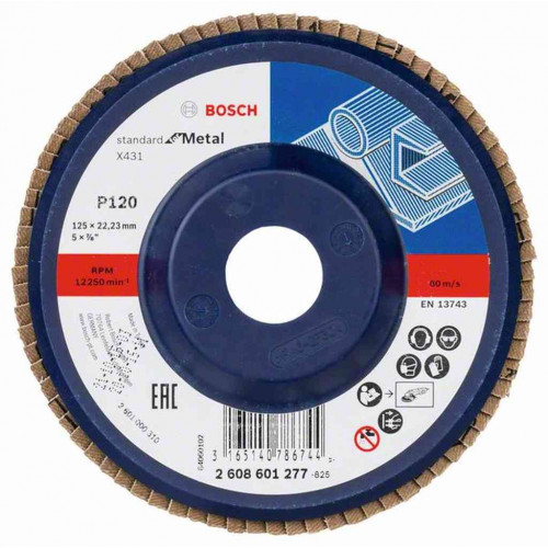 BOSCH X431 legyező csiszolótárcsa, Standard for Metal, 125 mm, 22,23 mm, 120 2608601277