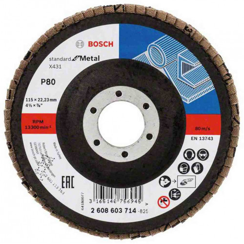 BOSCH X431 legyező csiszolótárcsa, Standard for Metal, 115 mm, 22,23 mm, 80 2608603714