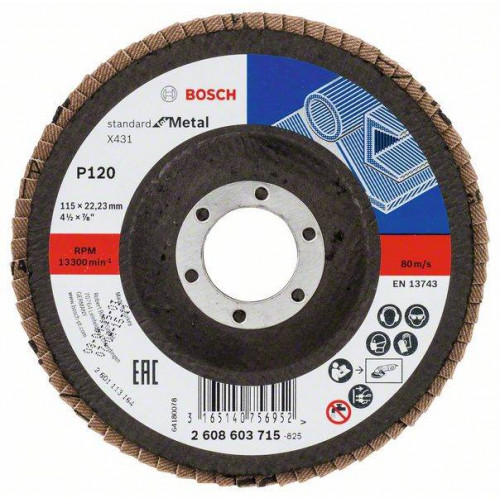 BOSCH X431 legyező csiszolótárcsa, Standard for Metal, 115 mm, 22,23 mm, 120 2608603715