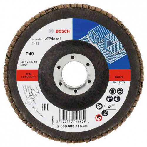 BOSCH X431 legyező csiszolótárcsa, Standard for Metal, 125 mm, 22,23 mm, 40 2608603716