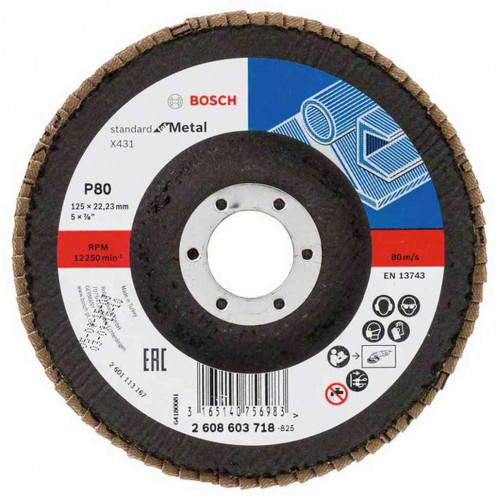 BOSCH X431 legyező csiszolótárcsa, Standard for Metal, 125 mm, 22,23 mm, 80 2608603718