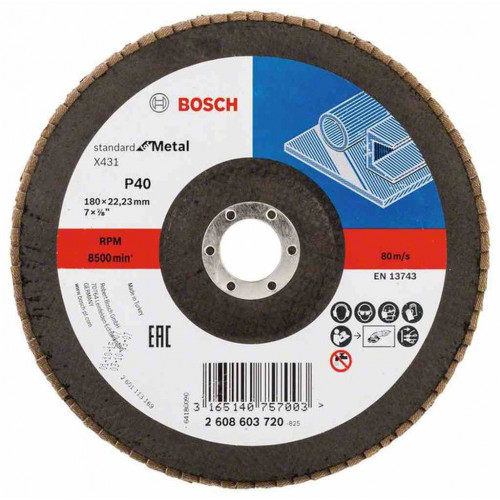 BOSCH X431 legyező csiszolótárcsa, Standard for Metal, 180 mm, 22,23 mm, 40 2608603720