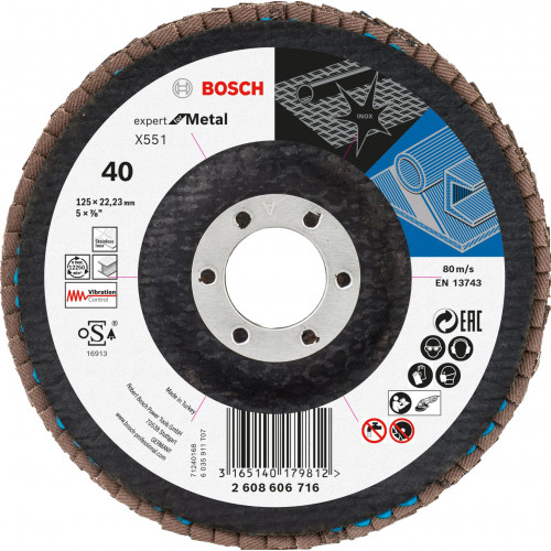 BOSCH Expert for Metal Fíber csiszolótárcsa X551, 125x22,23mm, 40, hajlított 2608606716 BOSCH Expert for Metal Fíber csiszolótárcsa X551, 125x22,23mm, 40, hajlított 2608606716