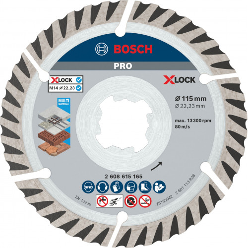 BOSCH PRO Multi Material gyémánt vágótárcsa, 115 x 22,23 mm, X-Lock, 2 ks 2608615285