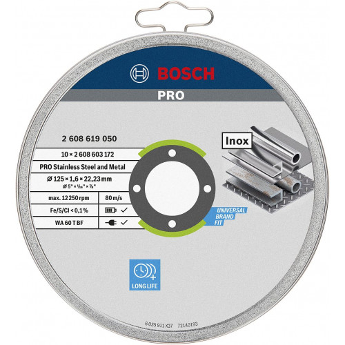 BOSCH PRO Stainless Steel and Metal vágótárcsa, 125 x 1,6 x 22,23 mm 2608619050