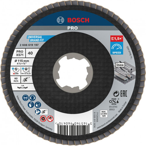 BOSCH PRO X571 legyezőtárcsa, ferde változat, 115 mm, G40, X-Lock befogáshoz 2608619197