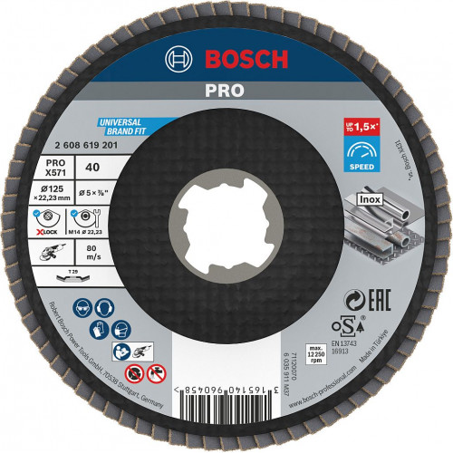 BOSCH PRO X571 legyezőtárcsa, 125 mm, G40, X-Lock befogáshoz 2608619201