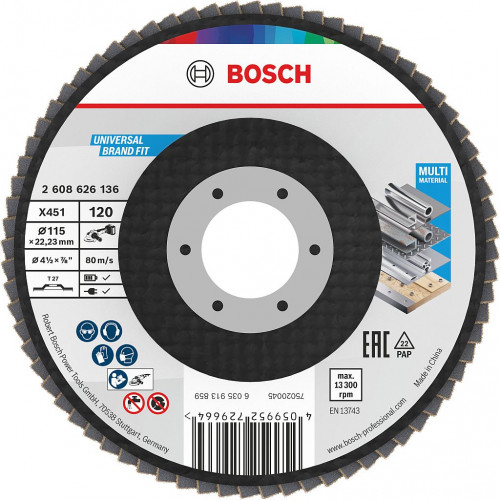 BOSCH X451 Lamellás tárcsa, 115 × 22,23 mm, G120, T27 2608626136
