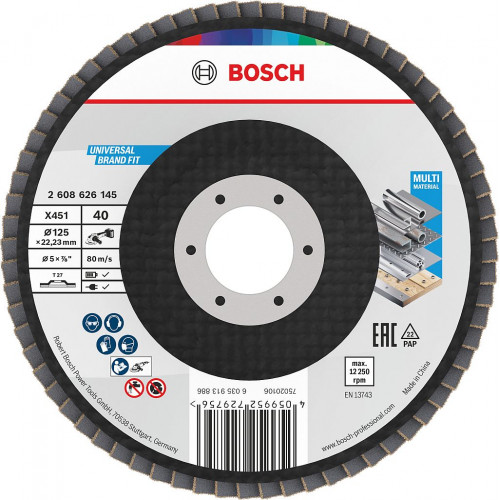 BOSCH X451 Lamellás tárcsa, 125 × 22,23 mm, G40, T27 2608626145