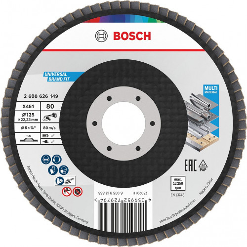 BOSCH X451 Lamellás tárcsa, 125 × 22,23 mm, G80, T27 2608626149