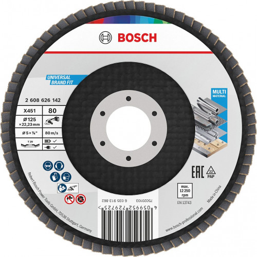 BOSCH X451 Lamellás tárcsa, 125 × 22,23 mm, G80, T29, 15 ks 2608626177