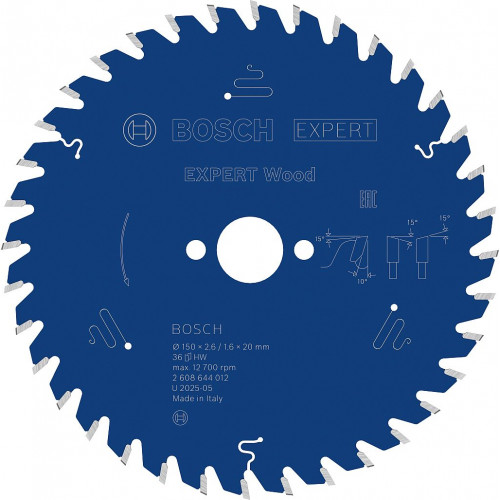 BOSCH EXPERT Wood körfűrészlap, 150 x 2.6/1.6 x 20 mm, T36 2608644012