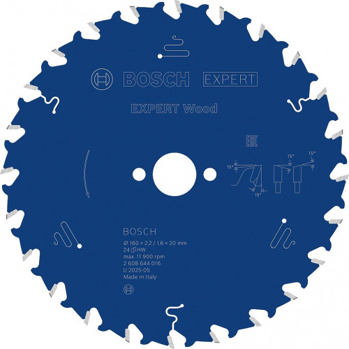 BOSCH EXPERT Wood körfűrészlap, 160 x 2.2/1.6 x 20 mm, T24 2608644016