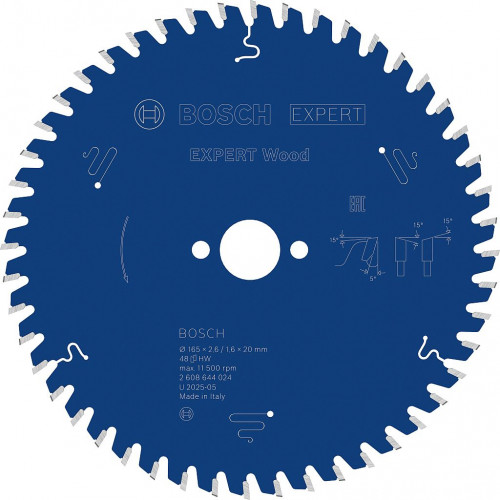 BOSCH EXPERT Wood körfűrészlap, 165 x 2.6/1.6 x 20 mm, T48 2608644024