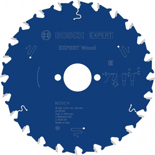 BOSCH EXPERT Wood körfűrészlap, 165 × 2,6/1,6 × 30 mm, T24 2608644025