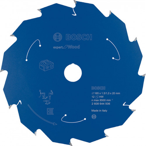 BOSCH Expert for Wood körfűrészlap akkus fűrészhez 165x20x1,5/1x12T 2608644506