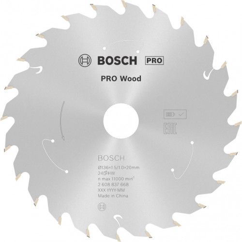 BOSCH PRO Wood cordless körfűrészlap 136 x 1,5/1 x 20 T24 2608837668