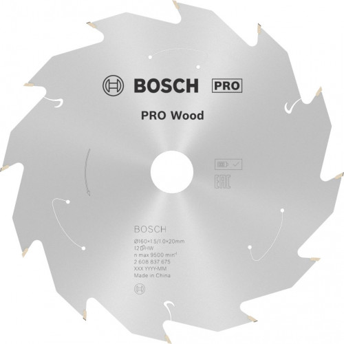 BOSCH PRO Wood cordless körfűrészlap 160x20/15,875x1,5/1,0x12T 2608837675