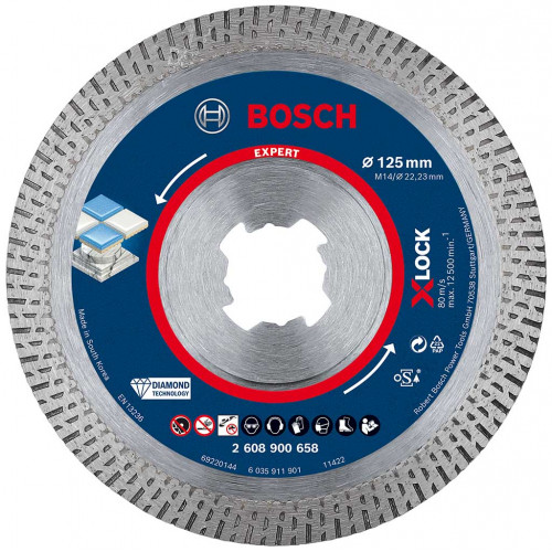 BOSCH EXPERT HardCeramic X-LOCK gyémánt vágótárcsa, 125 x 22,23 x 1,4 x 10 mm 2608900658