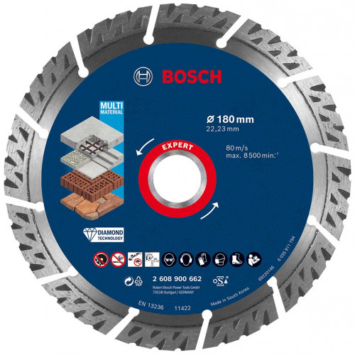 BOSCH EXPERT MultiMaterial gyémánt vágótárcsa, 180 x 22,23 x 2,4 x 12 mm 2608900662