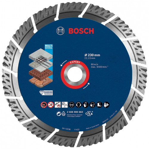 BOSCH EXPERT MultiMaterial gyémánt vágótárcsa, 230 x 22,23 x 2,4 x 15 mm 2608900663