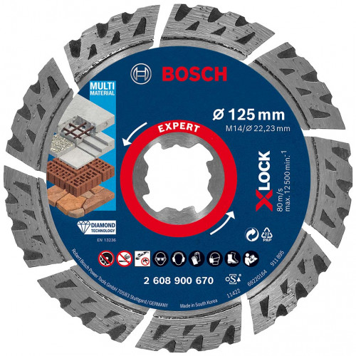 BOSCH EXPERT MultiMaterial X-LOCK gyémánt vágótárcsa, 125 x 22,23 x 2,4 x 12 mm 2608900670