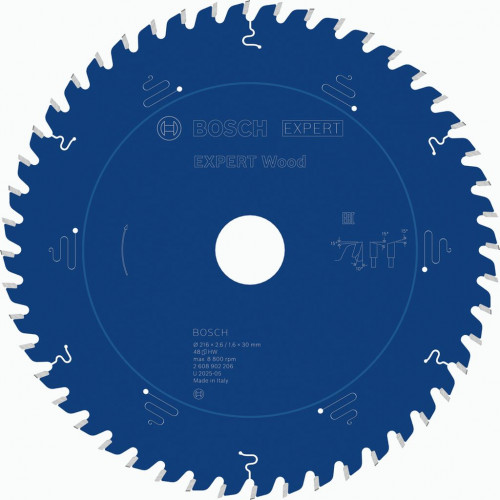BOSCH EXPERT Wood körfűrészlap, 216 x 2.6/1.6 x 30 mm, T48 2608902206