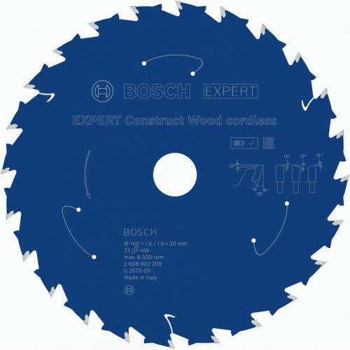 BOSCH EXPERT Construct Wood cordless körfűrészlap, 160 x 1.6/1 x 20 mm, T24 2608902209