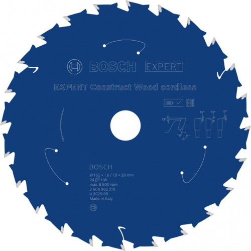 BOSCH EXPERT Construct Wood cordless körfűrészlap, 165x1.6/1x20 mm, T24 2608902210