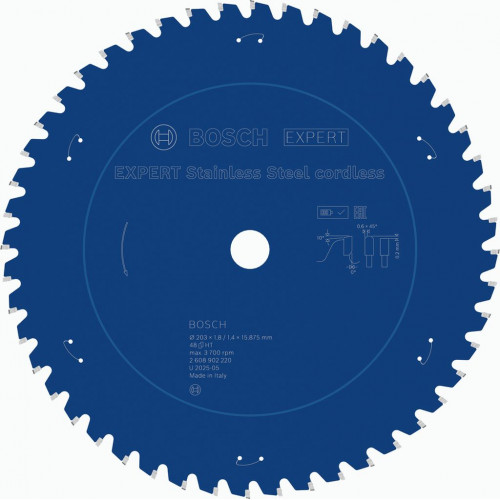 BOSCH EXPERT Stainless Steel cordless körfűrészlap, 203 x1.8/1.4 x15.875mm, T48 2608902220