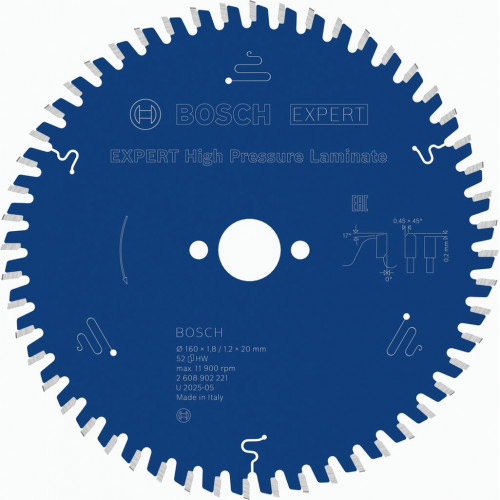 BOSCH EXPERT High Pressure Laminate körfűrészlap, 160 x 1.8/1.2 x 20 mm, T52 2608902221