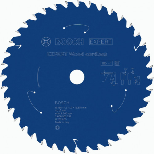 BOSCH EXPERT Wood cordless körfűrészlap, 165 x 1.6/1 x 15.875 mm, T40 2608902239