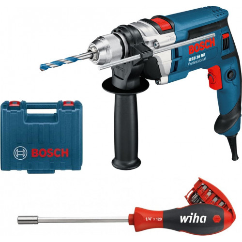 BOSCH GSB 16 RE Ütvefúrógép + Wiha csavarhúzó SoftFinish mágneses bittárral 0615990K30