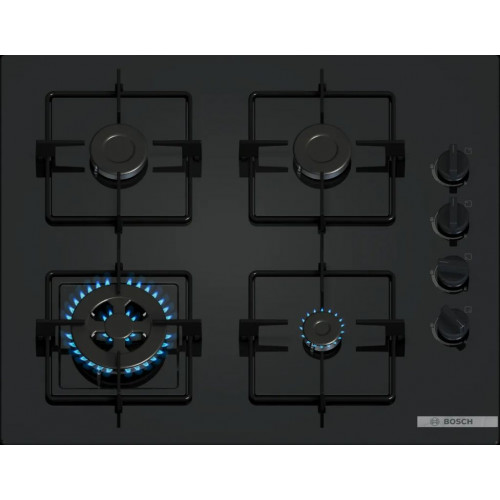 Bosch Serie 2 Gáz főzőlap 60 cm Edzett üveg, Fekete POH6B6K30 Bosch Serie 2 Gáz főzőlap 60 cm Edzett üveg, Fekete POH6B6K30