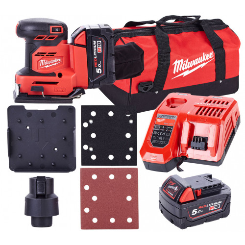 Milwaukee M18 BQSS-502B Akkus rezgőcsiszoló (2x5.0Ah) Szerszámtáska 4933479967