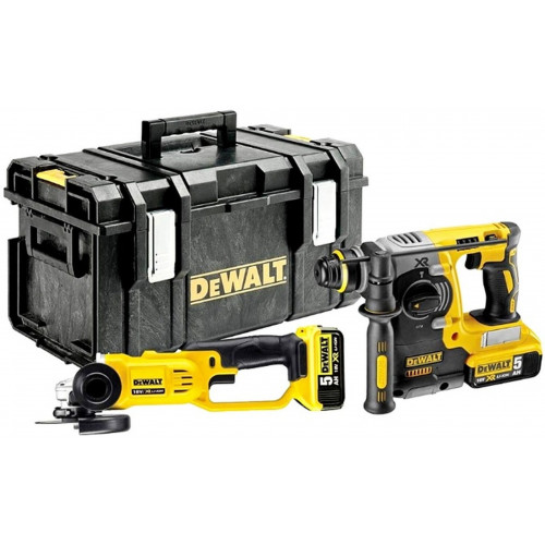 DeWALT 18V ERŐCSOMAG KEFE NÉLKÜLI SDS-PLUS FÚRÓVÉSŐKALAPÁCS + SAROKCSISZOLÓ DCK272P2